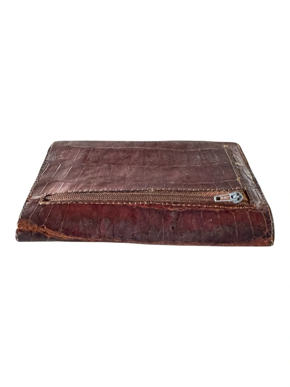 Vintage Genuine Crocodile Skin Leather Wallet Clutch Brown Bifold